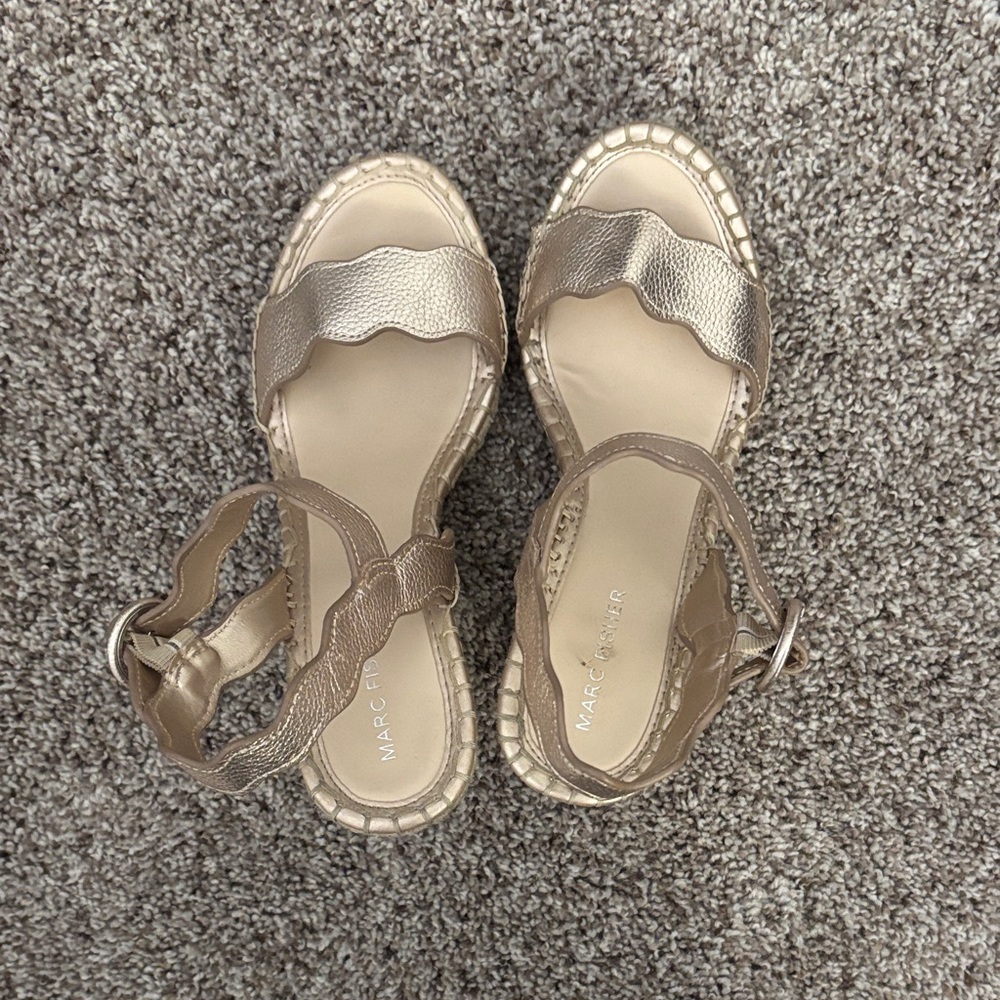 Marc Fisher Metallic Gold Wedge Sandals